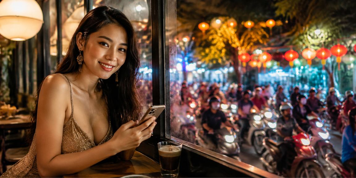 Người dùng Hà Nội theo dõi kèo bóng đá và casino trên điện thoại bên cốc cà phê